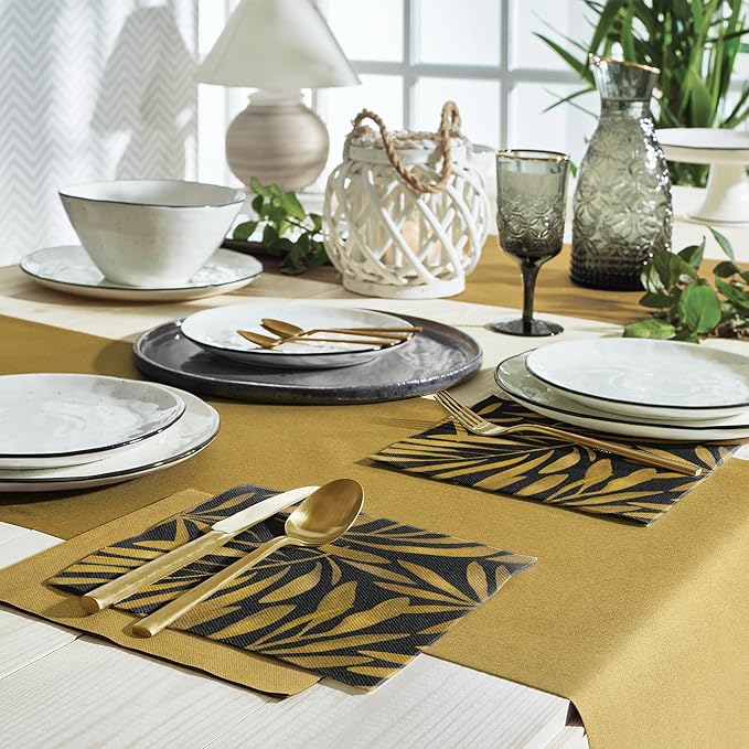PAW - 50 Pieces Linen-Feel Paper Paper Napkins 16" x 16", Disposable Cloth-Like Napkins with Golden Leaves Design, Dinner Napkins for Party, Wedding, Barbecue, Picnic