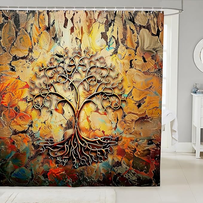 Feelyou Colorful Tree Bath Curtain Boys Tree Branches Pattern Shower Curtain for Kids Teens Waterproof Tree of Life Bathroom Shower Curtain Set Leaf Branches Yellow Kids Bathroom Accessories 72"x78"