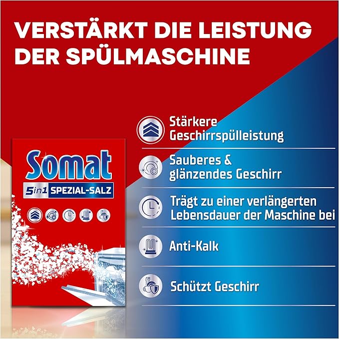 SOMAT Special Salt (1.2 kg), Dishwasher Salt for Stronger Dishwashing Performance, Water Softener for Dishwasher Works Against Limescale for Shiny Results and Longer Life