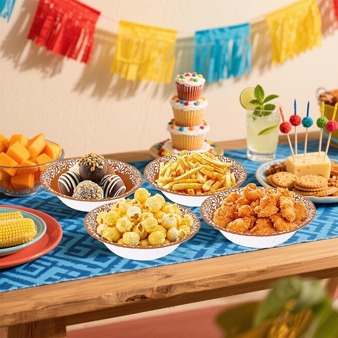 FYSUIMU 100 Pcs Mexico Fiesta Paper Bowls Cielito Lindo Party Snack Bowl Disposable Serving Bowls for Mexican Themed Party Household Supplies Decor, 12 Oz
