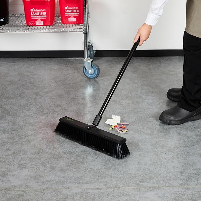 Restaurantware-BROOM HEAD ONLY: Clean Tek Professional 17.13-Inch Push Broom Head, 1 Heavy-Duty Cleaning Tool - Handle Sold Separately, Fine Flagged Bristles, Black Plastic, Outdoor Use