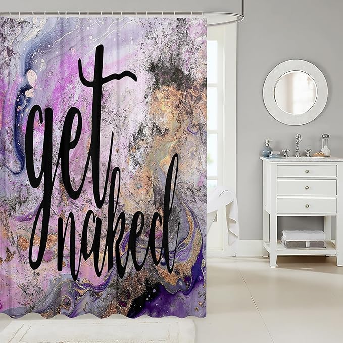 Funny Quotes Shower Curtain Get Naked Bathroom Curtains for Couple Lover Men Women Romantic Shower Curtain Set with Hooks Colorful Modern Tie Dye Cloth Fabric Bathroom Decor Room Decor 72x78 Inch