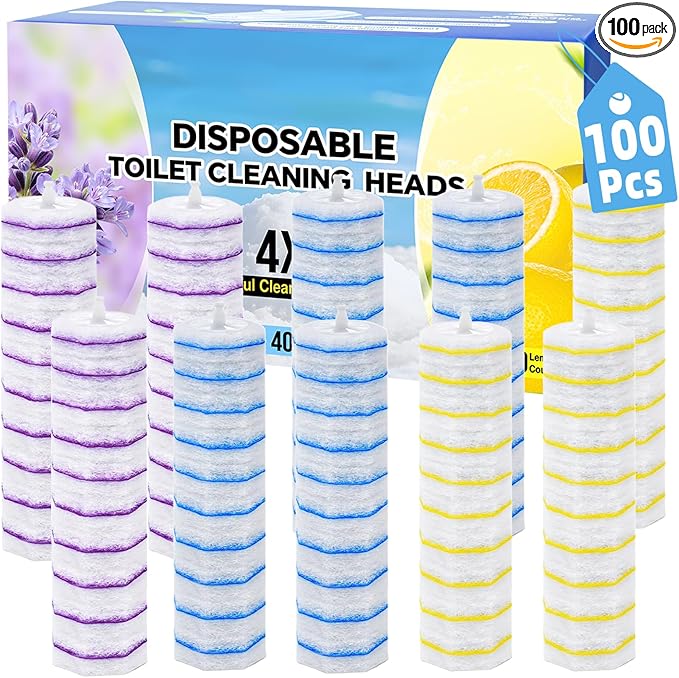 100 Count Toilet Bowl Wand Refills for Clorox, 4X Cleaning Power Toilet Bowl Cleaner Refill Pads for Clorox Wand System, Disposable Toilet Brush for Bathroom Cleaning，Light Scent