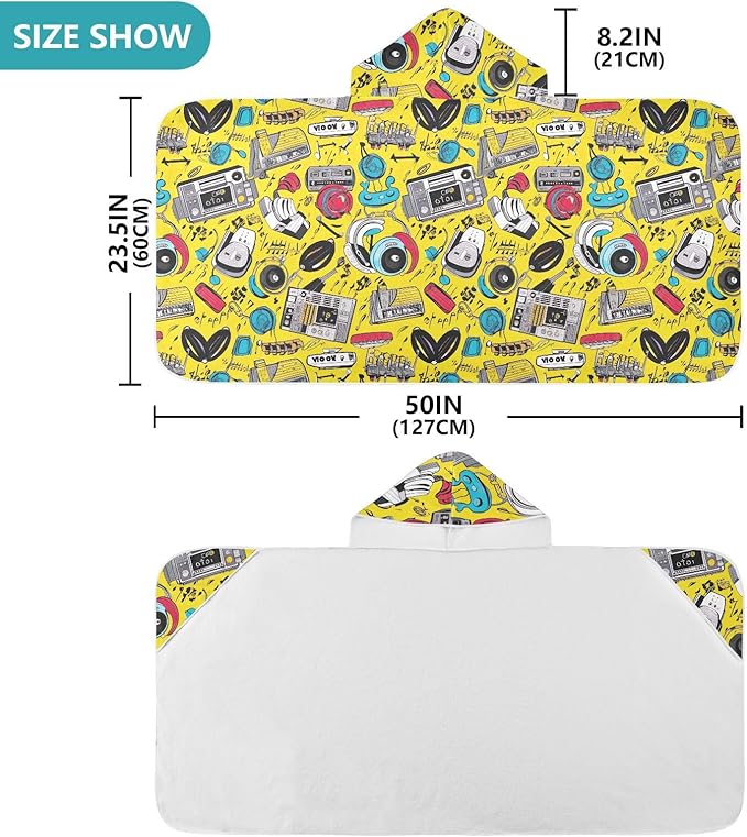 Kids Hooded Towels Funny Audio Headphones Swimming Beach Towel 23.5" x 50" Bath Towel for Boys Girls 21216664