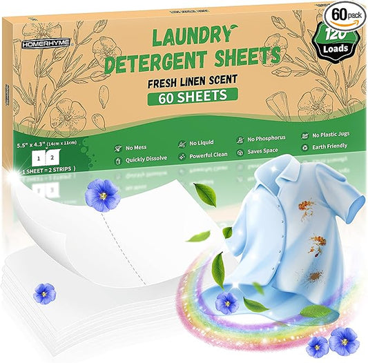 Laundry Detergent Sheets - Fresh Linen 120 Loads Laundry Sheets Detergent, Bulk Travel Laundry Detergent Eco Friendly & Hypoallergenic Natural Detergent Sheets Strips Laundry Soap Sheets