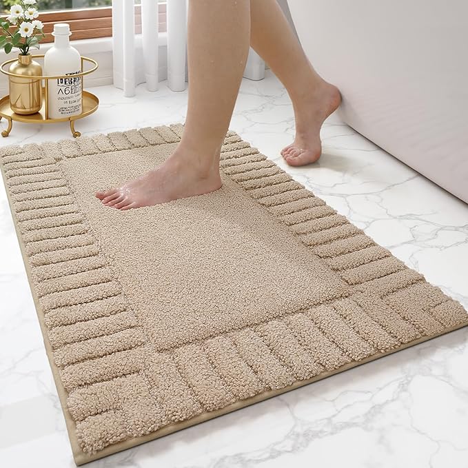 LUMI Bathroom Rugs Non Slip with Rubber Backing, Extra Soft Plush Microfiber Bath Rug Absorbent, Machine Washable Bath Mat Quick Dry for Tub, Shower, Hotel, Beige, 20"x32"
