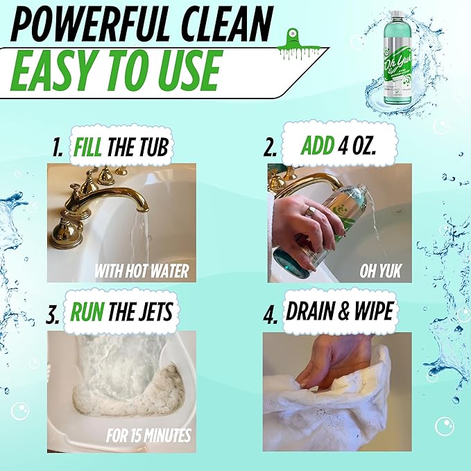 Oh Yuk Jetted Tub & Washing Machine Cleaner Bundle - Deep Cleans Jets & Washers – Helps Remove Odor-Causing Residues, Pet Hair & Hard Water Buildup in laundry– Safe & Effective for All Models