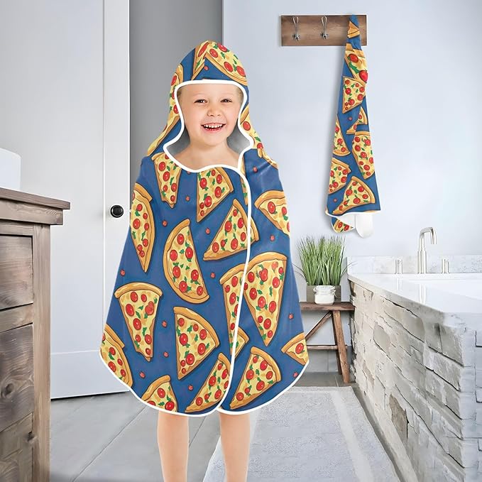 Kids Hooded Towels Funny Pizza Swimming Beach Towel 23.5" x 50" Bath Towel for Boys Girls 21216709