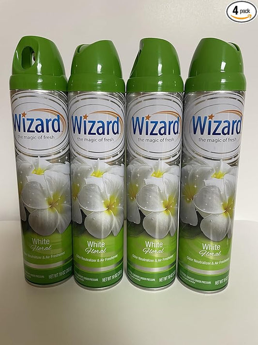 Wizard The Magic of Fresh | Odor Neutralizer & Air Freshener - 10 Oz. White Floral (Pack of 4) (Packaging May Vary)