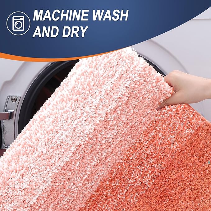 OLANLY Bathroom Runner Rugs Mat 47x20, Extra Soft Absorbent Microfiber Bath Rugs, Rubber Backing, Quick Dry, Washable Long Bath Mats for Bathroom Floor, Tub and Shower, Home Decor Accessories, Coral
