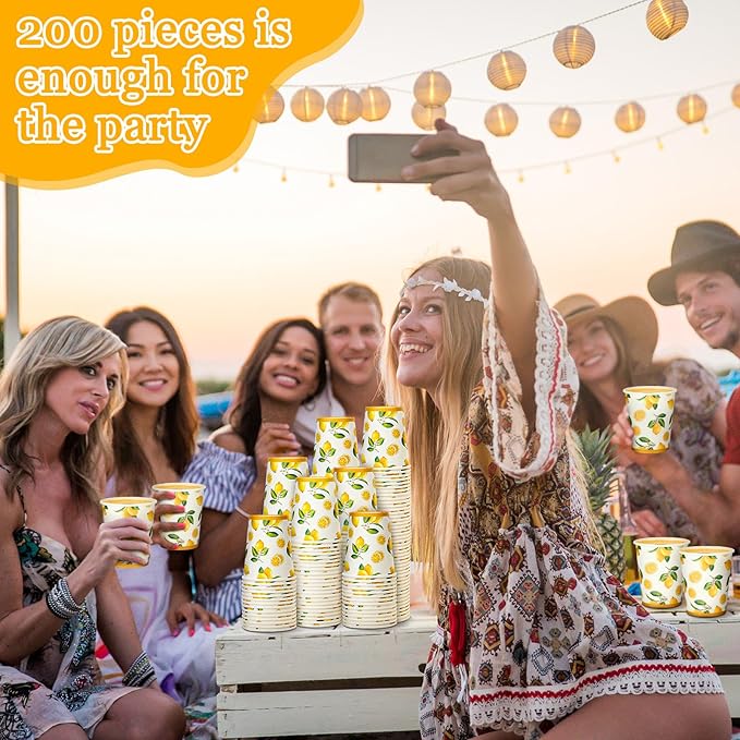 Umigy 200 Pcs Lemonade Paper Cups Disposable Lemonade Stand Cups Bathroom Mouthwash Drinking Disposable Cups for Summer Party Picnics Barbecues Traveling Hot Cold Beverage Water Juice (8 oz)