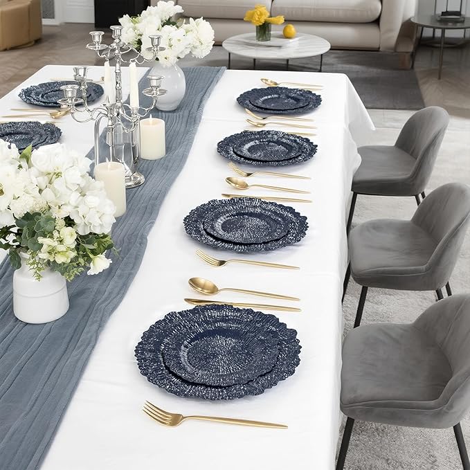 DaYammi 60Pcs Blue Plastic Plates - Dark Blue Pates Disposable - Heavy Duty Plastic Plates for Party Including 30 Dinner Plate, 30 Dessert Plate,blue Disposable plates for Party Wedding Dinner