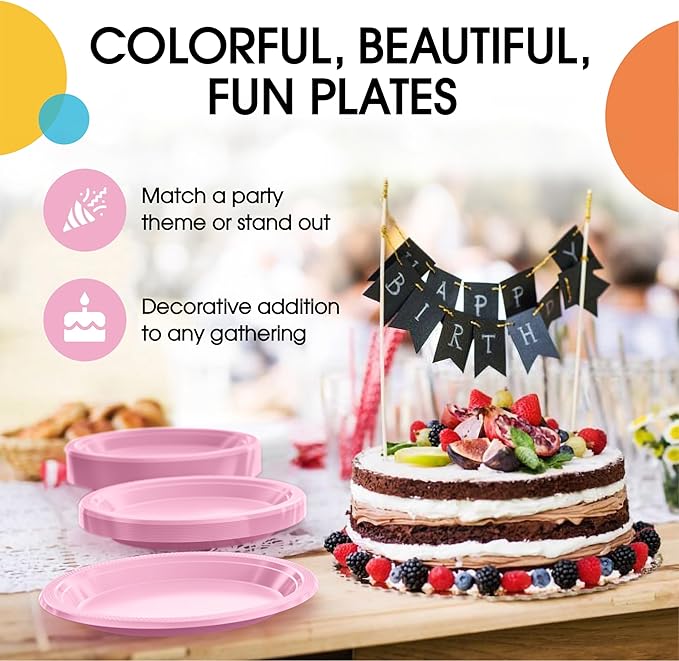 Exquisite Party Solids Pink Plastic Plates For Party Supplies 10" Pink Disposable Plates Heavy Duty 50 Pcs Plastic Dinnerware Sets Heavy Duty 350 GSM Disposable Dinnerware Set