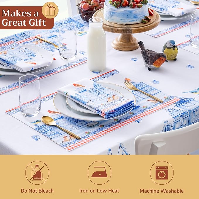Maison d' Hermine 100% Cotton Cloth Napkins Set of 4 Everyday Reusable Square Napkins Cloth Washable Dinner Party Wedding Restaurant Hotel Kitchen Spring Summer (Amsterdam Canals, 20" x 20")