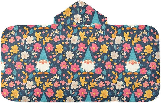 Kids Beach Towels Cartoon Cute Gnome Flowers Black Hooded Beach Bath Towel Lightweight Toddler Towels