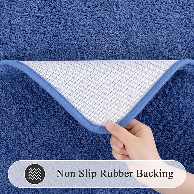 SHACOS 5 Pieces Bathroom Rugs Set with Toilet Lid Cover Ultra Soft Absorbent Microfiber Bath Mat U Shape Contour Rug for Bathroom, Non Slip Machine Washable Bath Runner Rugs for Bedroom, Kitchen, Blue