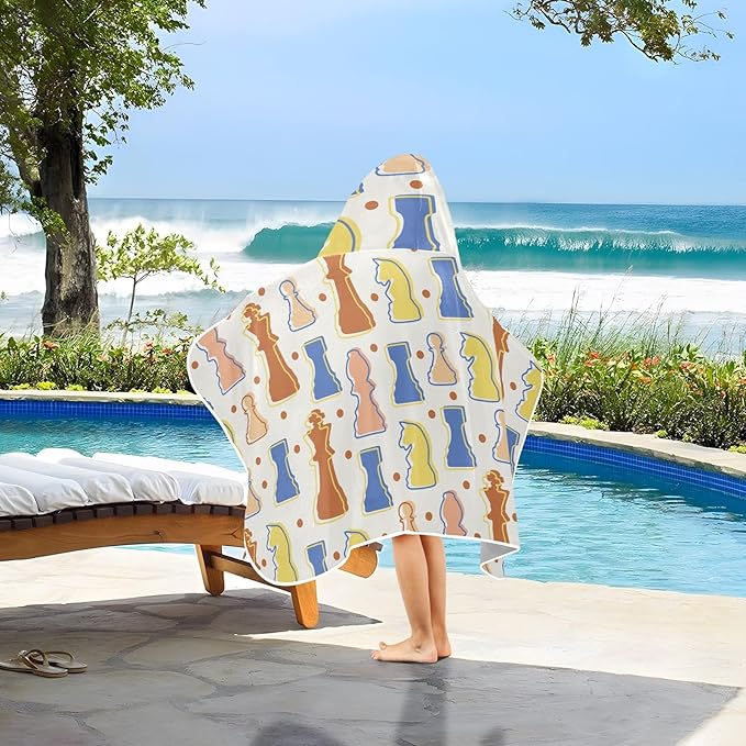 susiyo Kids Hooded Bath Towel Chess Colorful Figures Beach Towel for Kids 23.5 x 50 Inch Microfiber Soft Absorbent Quick Dry Bath Swim Pool Towel Wrap Poncho Bathrobe with Hood for Kids Toddler