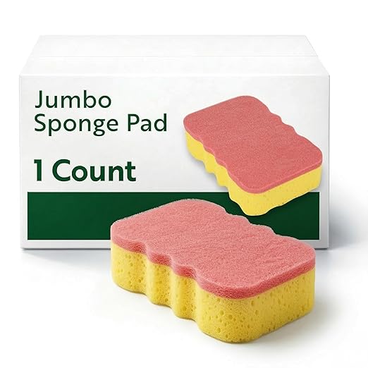 Restaurantware Sponge and Scouring Pad Combo 1 Count 7.4 x 5.1 x 1.9 Inches Plastic Multi-Surface Scrubber Flexible Cleaning Sponge for Commercial Kitchens
