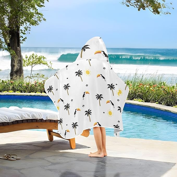 susiyo Kids Hooded Bath Towel Funny Toucans Palms Beach Towel for Kids 23.5 x 50 Inch Microfiber Soft Absorbent Quick Dry Bath Swim Pool Towel Wrap Poncho Bathrobe with Hood for Kids Toddler