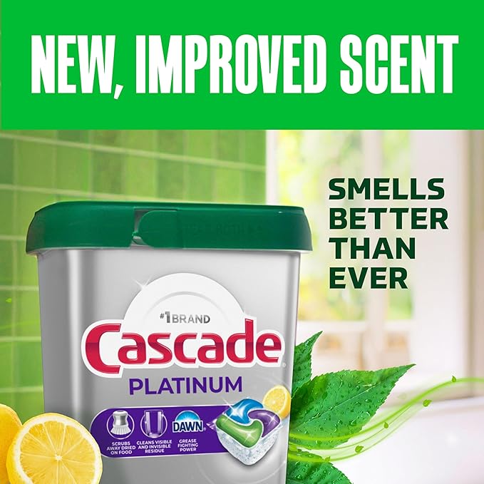 Cascade Platinum Dishwasher Pods, Dishwasher Detergent, Dish Detergent Soap, Lemon, 40 Count (Pack of 3)