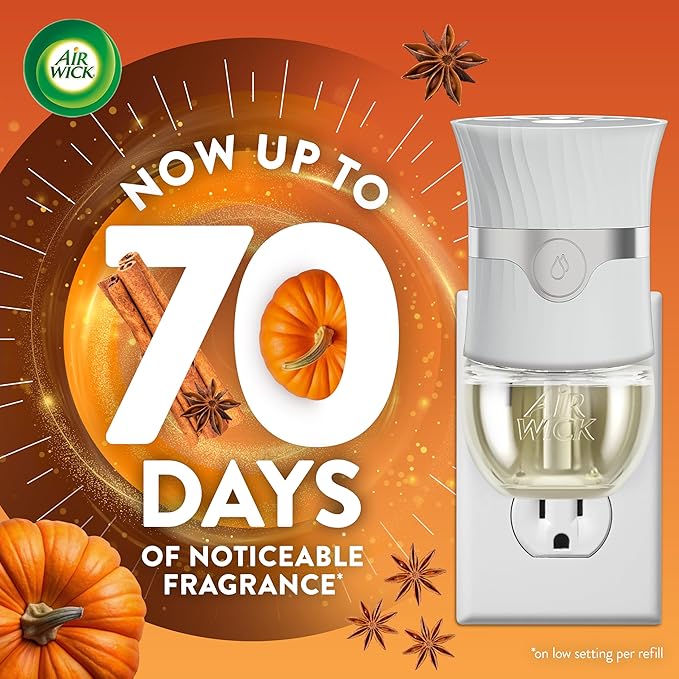 Air Wick Plug In Scented Oil Refill, Infused with Essential Oils, Plug In Air Fresheners for Home, Pumpkin Spice, 4 ct
