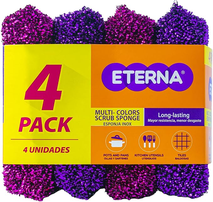 ETERNA Multicolor Scrubsponge, Kitchen Scrubbing Sponges, Heavy Duty Non-Scratch Scrubbing Cleaner Sponges (8 Units)