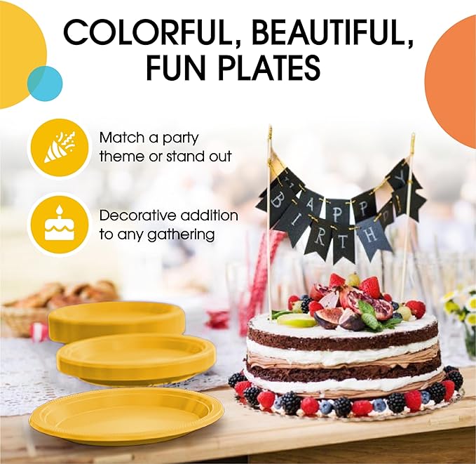 Exquisite Party Solids Yellow Plastic Plates For Party Supplies 7" Yellow Disposable Plates Heavy Duty 50 Pcs Plastic Dinnerware Sets Heavy Duty 350 GSM Disposable Dinnerware Set