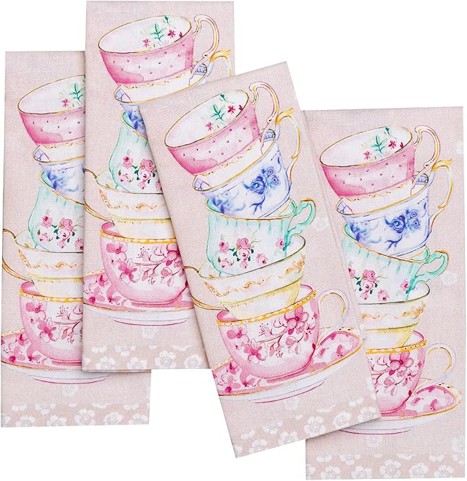 Maison d' Hermine 100% Cotton Cloth Napkins Set of 4 Everyday Reusable Square Napkins Cloth Washable Dinner Party Wedding Restaurant Hotel Kitchen Spring Summer (High Tea, 18" x 18")