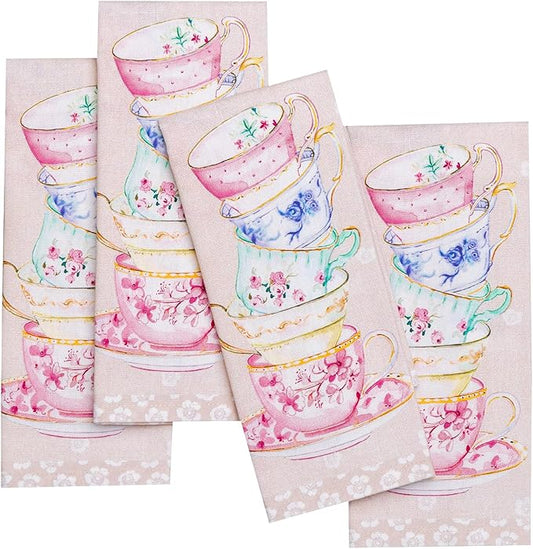 Maison d' Hermine 100% Cotton Cloth Napkins Set of 4 Everyday Reusable Square Napkins Cloth Washable Dinner Party Wedding Restaurant Hotel Kitchen Spring Summer (High Tea, 18" x 18")