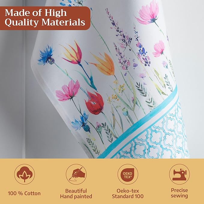 Maison d' Hermine Kitchen Towels Set of 3 100% Cotton 27.50" x 20" Reusable Cloth Tea Dish Towels Absorbent with Hanging Loop for Kitchen Farmhouse Hotel Spring Summer - Flower in The Field