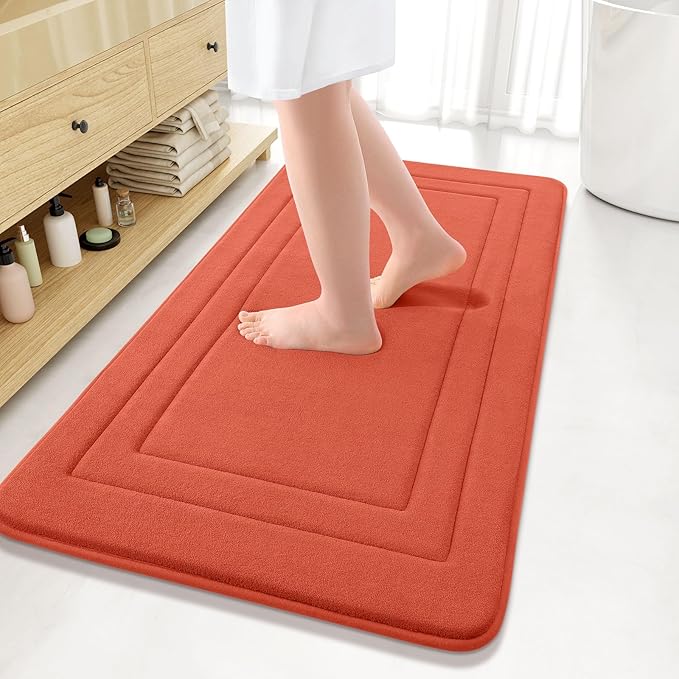 Arotive Memory Foam Bathroom Rug Mat 44x24, Ultra Soft and Absorbent Bath Mat, Machine Wash Dry, Comfortable Bath Rug Carpet for Bathroom Floor, Tub and Shower, Coral