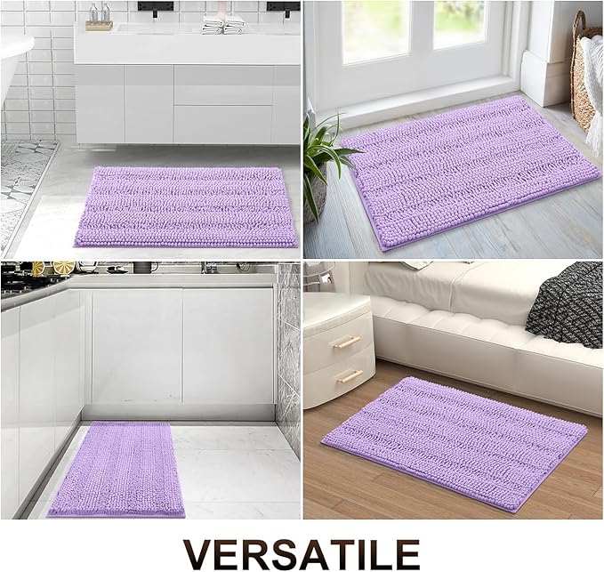 Grandaily Chenille Striped Bathroom Rugs 47x24, Extra Thick and Absorbent Bath Mats, Non-Slip Soft Plush Shaggy Shower Carpet, Machine Wash Dry, Bath Rug for Bathroom, Purple