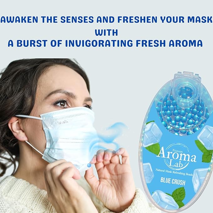 Face Mask Refresher - 200 Blue Menthol Scented Air Freshener Beads for Face Masks – Long-Lasting Fresh Aroma with Natural Essential Oils (2 Packs of 100)