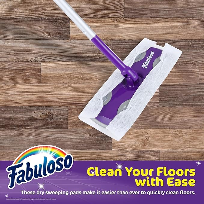 Fabuloso Dry Cloths Sweeping Pads, 16 Count, Disposable Dry Cloths for Use with Fabuloso Dry and Wet Sweeper, Traps and Locks Dirt, Dust, and Hair, 10.4 x 8 Inches Each - 2 Pack