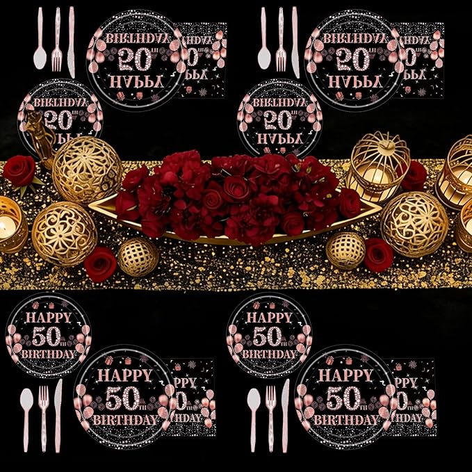 Pickmesh 400 Pcs 50th Birthday Decorations for Women, Includes 50th Birthday Plates, Napkins, Cups, and Cutlery for Party Favors, Cheer to 50 Year for Her, Serves 50 Guests