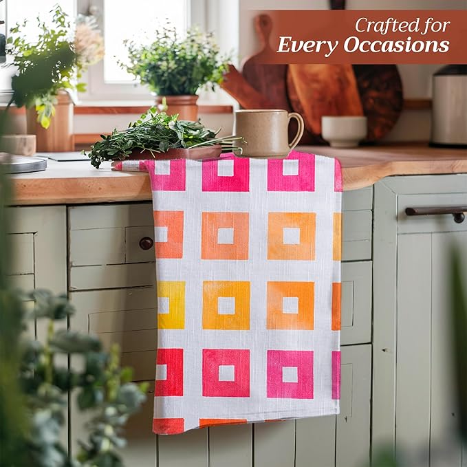 Maison d' Hermine Kitchen Towels Set of 3 100% Cotton 27.50" x 20" Reusable Cloth Tea Dish Towels Absorbent with Hanging Loop for Kitchen Farmhouse Hotel Spring Summer - Summer Maze