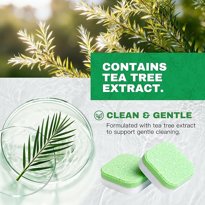 Dishwasher Cleaner Tablets, 30 Pack, Helps Reduce Limescale, Grease & Odors, Supports Hard Water Buildup, for Dishwasher Spray Arms, Filters & Drains, Tea Tree Oil