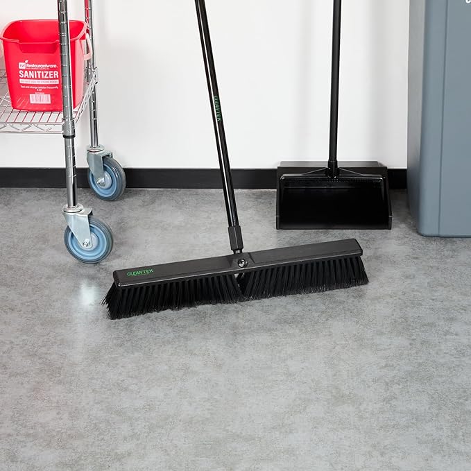 Restaurantware-BROOM HEAD ONLY: Clean Tek Professional 23.62-Inch Push Broom Head, 1 Heavy-Duty Cleaning Tool - Handle Sold Separately, Fine Flagged Bristles, Black Plastic, Outdoor Use