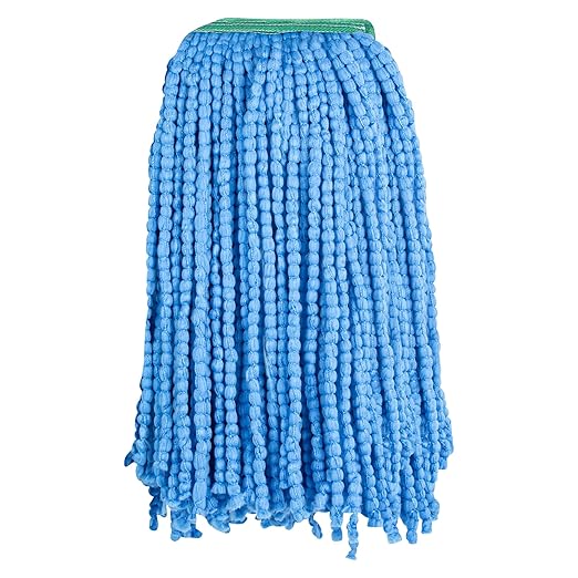 Restaurantware-MOP HEAD ONLY: Clean Tek Professional 24 Ounce Wet Mop Head, 1 Cut End Refill - Handle Sold Separately, 1.25 Inch Headband, Microfiber Blue Replacement, Reusable