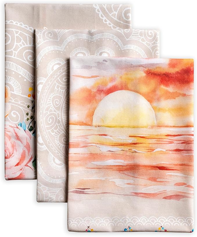 Maison d' Hermine Kitchen Towels Set of 3 100% Cotton 27.50" x 20" Reusable Cloth Tea Dish Towels Absorbent with Hanging Loop for Kitchen Farmhouse Hotel Spring Summer - Ibiza - Beige