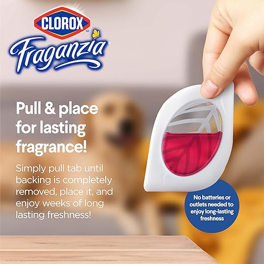 Clorox Fraganzia Small Rooms Air Freshener, Apple Cinnamon - Peel & Place, No-Plug, Battery-Free for Closets, Laundry Room, Entry Way, Bathroom, Locker, 0.25 Fl Oz Each, 2 Count