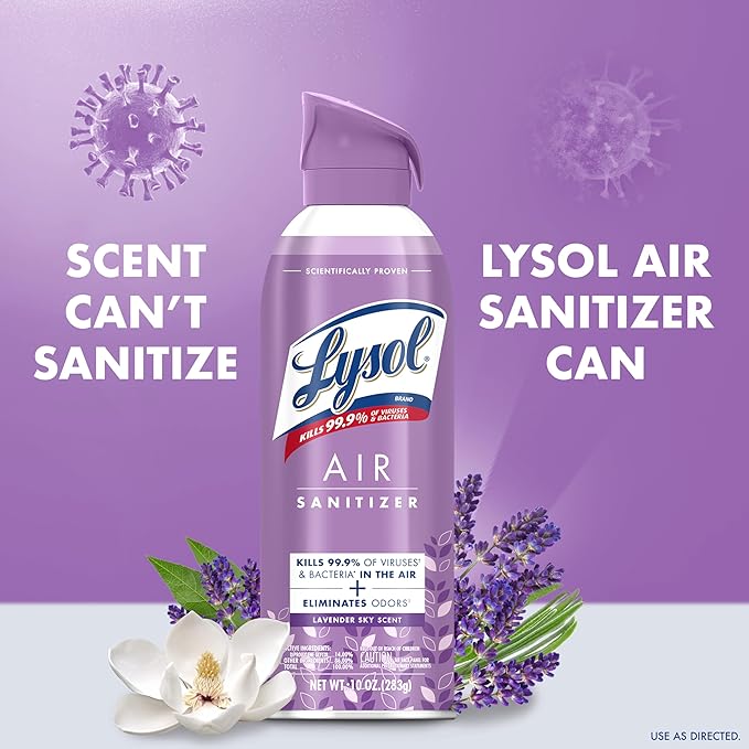 Lysol Air Sanitizer Spray with Bacterial Odor Eliminator for Home & Office, Sanitizing Air Spray, Air Freshener Alternative,Lavender Sky Scent, 10 oz (Pack of 3)