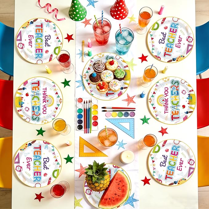 Grencian 50Pcs Thank You Teachers Decorations 9" Thank You Teachers Party Plates Disposable Teacher Appreciation Best Teacher Ever Tableware for Teachers Day 2026 Graduation Party Decorations