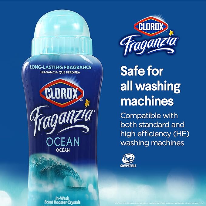 Clorox Fraganzia Laundry Scent Booster Crystals in Ocean Scent - Scented In-Wash Freshener Beads for Fresh, Clean, Great Smelling Clothes and Linens, 18 Oz - 4 Pack