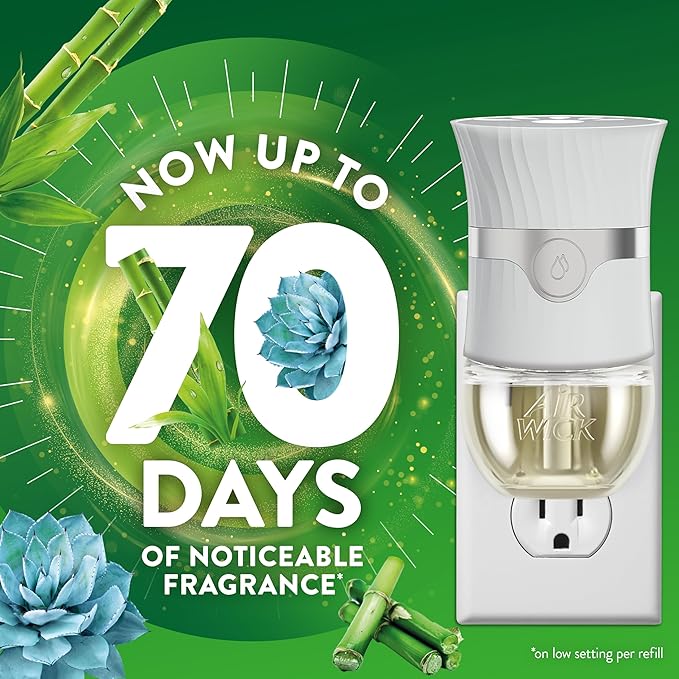 Air Wick Plug In Scented Oil Refill, Infused with Essential Oils, Plug In Air Fresheners for Home, Blue Agave & Bamboo, 4 ct