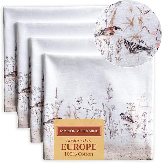 Maison d' Hermine 100% Cotton Cloth Napkins Set of 4 Everyday Reusable Square Napkins Cloth Washable Dinner Party Wedding Restaurant Hotel Kitchen Spring Summer (Meadow Florals - Brown, 20" x 20")