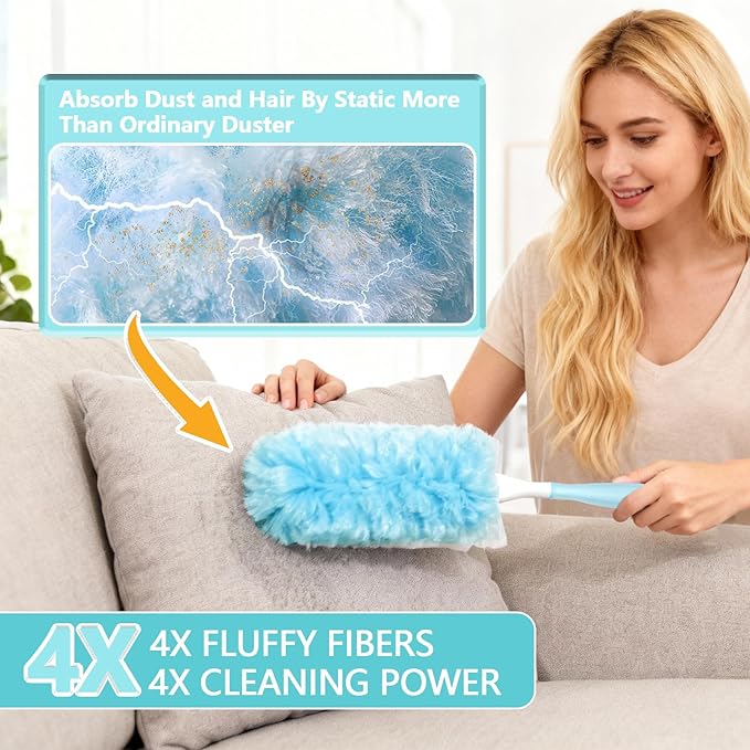 40 Pack Duster Refills Kit Disposable for Swiffer Duster Handle,360° Deep Cleaner Heavy Duty Replacement with 1 Handle,for Home, Blinds, Car, Pet, Furniture, Fans(Blue)