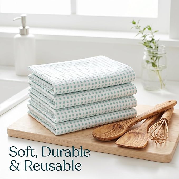 Urban Villa Christmas Dot Check Kitchen Towels Set of 6 20X30 Inches 100% Cotton Highly Absorbent Kitchen Towels Premium Quality Ultra Soft Mitered Corners Towels Aqua/White