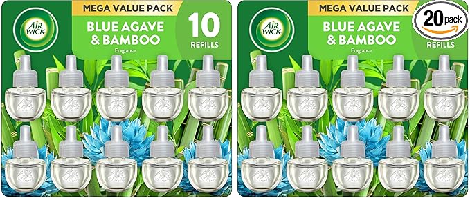 Air Wick Plug in Scented Oil Refill,10ct,Blue Agave and Bamboo,Air Freshener,Essential Oils,(Pack of 2)