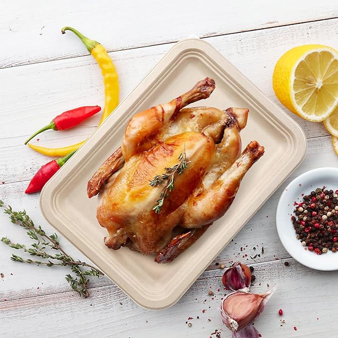 10 Pack Disposable Crawfish Trays,14 Inch Food Trays Heavy-Duty Large Paper Platter Plates, Compostable Sugarcane Platters Serving Crawfish, Lobster, Crab, BBQ at Party